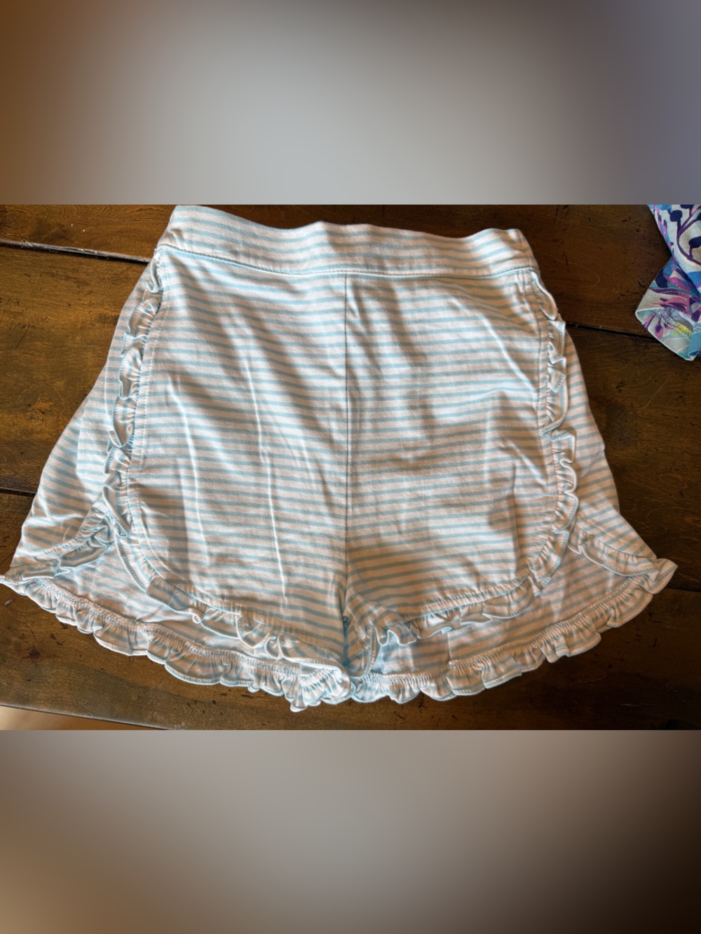 Girls' Light Blue Stripe Ruffle Shorts
